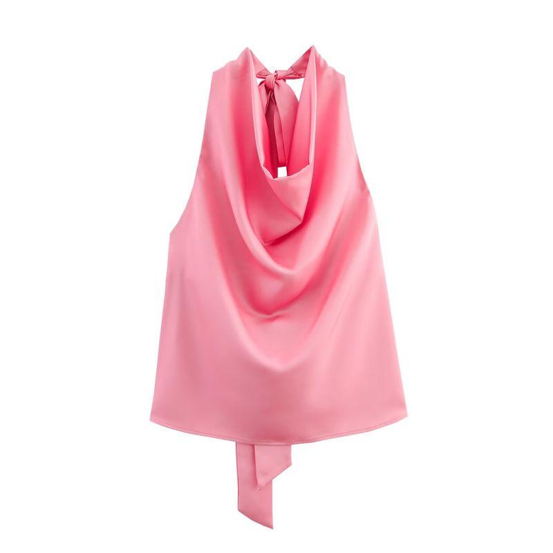 Araltay New Arrival Women's Clothing Fashion Style Fashion All-Match Hanging Collar Silk Satin Texture Tops 2892650