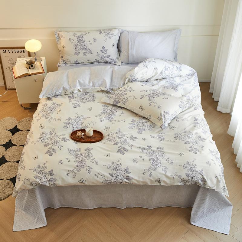 Комплект из четырех предметов, пододеяльник из чистого хлопка, простыня из хлопка, комплект из трех предметов для односпальной кровати в общежитии