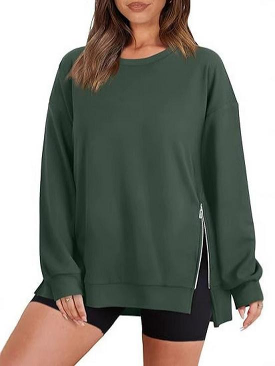 2024 Autumn/Winter Women's Loose Round Neck Zip Hoodie