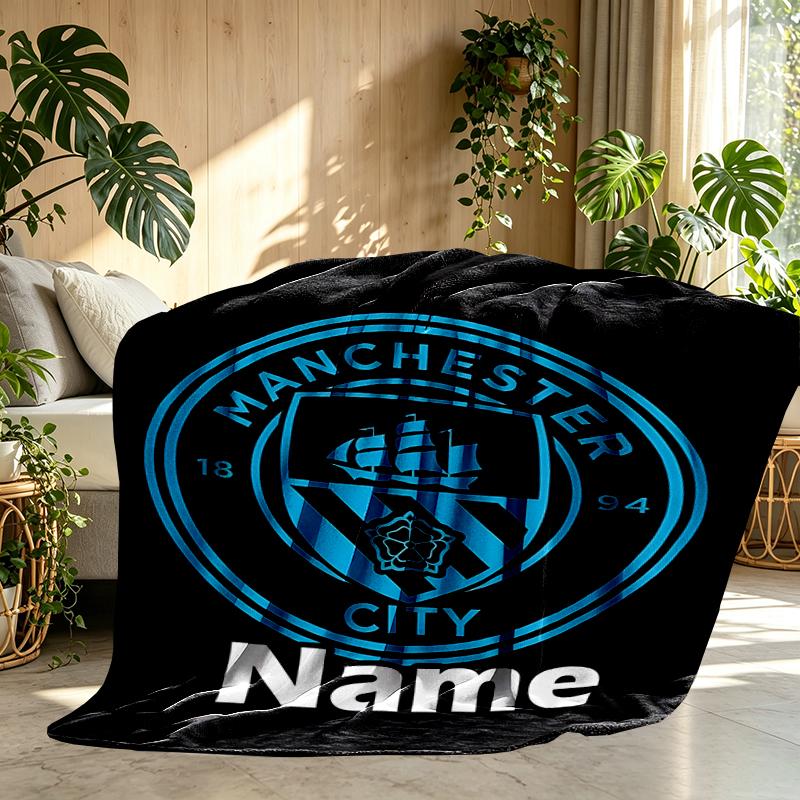 Custom Name Personalized Manchester City FC Print Blankets, Home Decor, Bedroom, Sofa, Camping, Couch, Gifts for Birthday Christmas