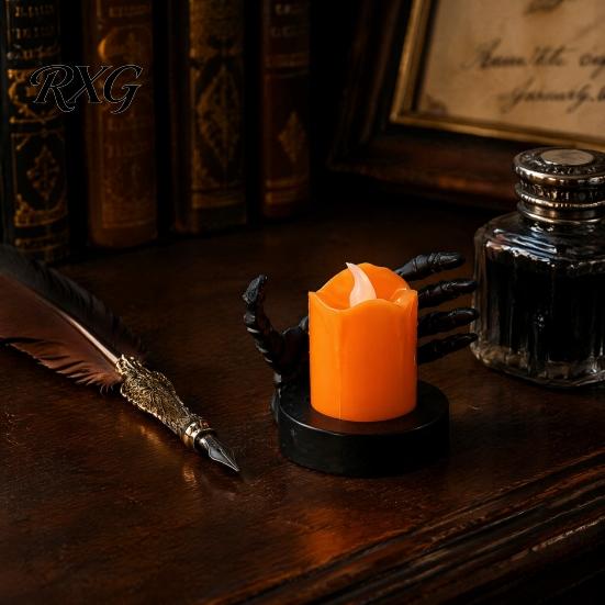 Vintage Brown Skeleton Decor Halloween Candle Light, LED Hand Decoration with Flickering Decorative Horror Prop Flame, Spooky Tabletop for Party