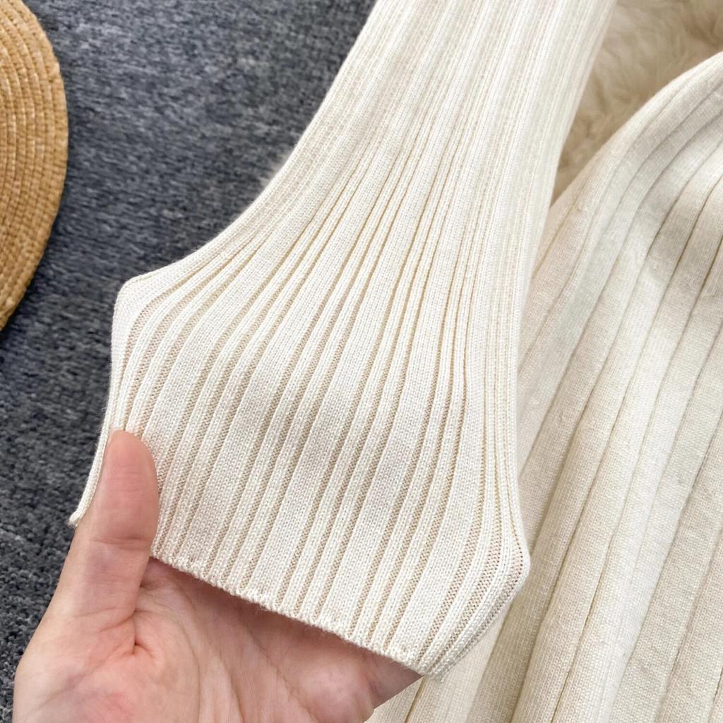 Knitted dress Women Autumn and Winter New High Sense Chic Waist Hugging Slimming Temperament Lapel Sweater Dress