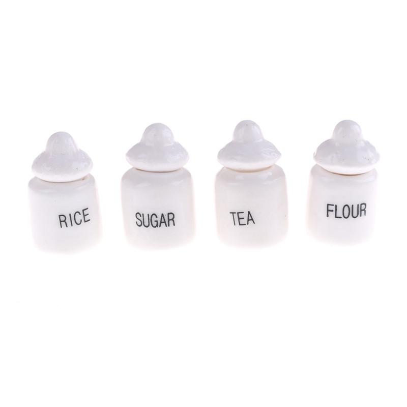 4Pcs 1/12 Dollhouse Miniature Cute White Ceramic Storage Jars Kitchen Access Classic Pretend Play Furniture Toys For Child