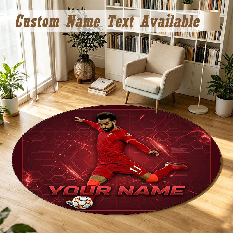 Round Rug Custom NameMohamed Salah Pattern Non Slip Carpet Home Floor Decor
