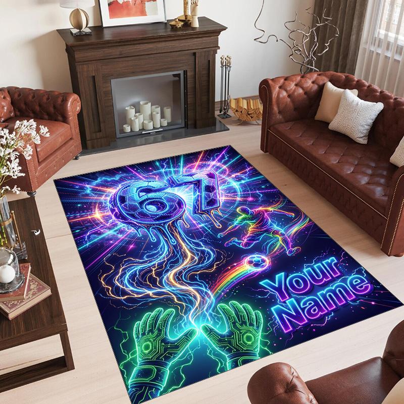 Neon Theme Crystal Velvet Rug Personalized Custom Name Text Soft Floor Mat Home Decor