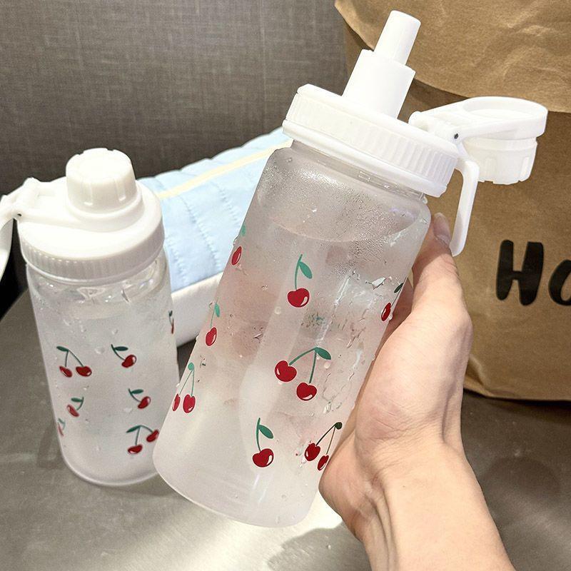 500ml Cherry Water Bottle Korean Style Drinking Bottles Plastic Water Cup Outdoor Leakproof Sports Drinkware Gym Yoga Cups