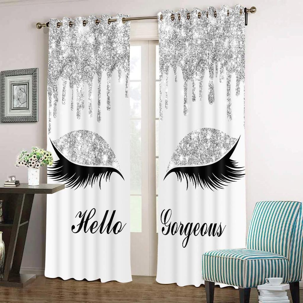 3D Print Modern Pink Golden Eyelash Eyes 2 Panel Lounge Elegant Shading Blackout Window Curtain for Girl Living Room Bedroom