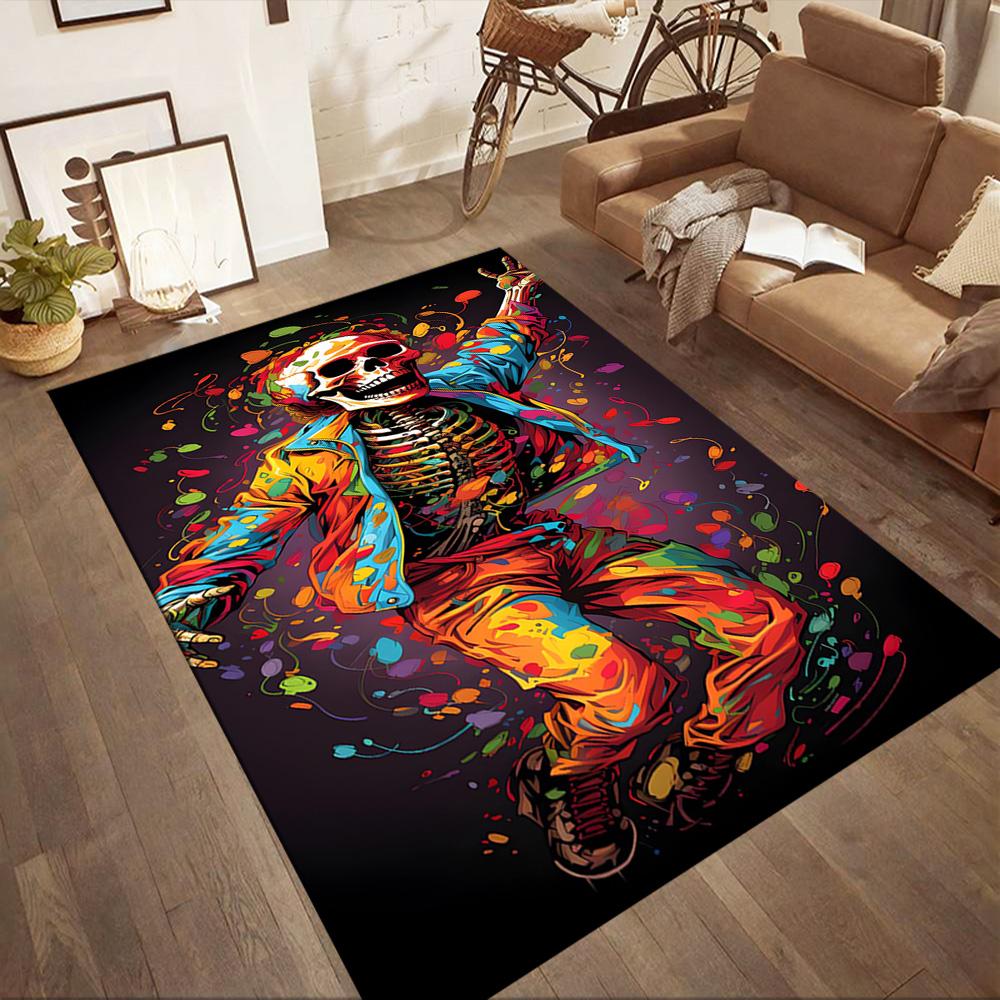 Skull With Headphones And Flames Floor Mats for Living Room, Bedroom and Room Decoration Are Suitable for Gifts.