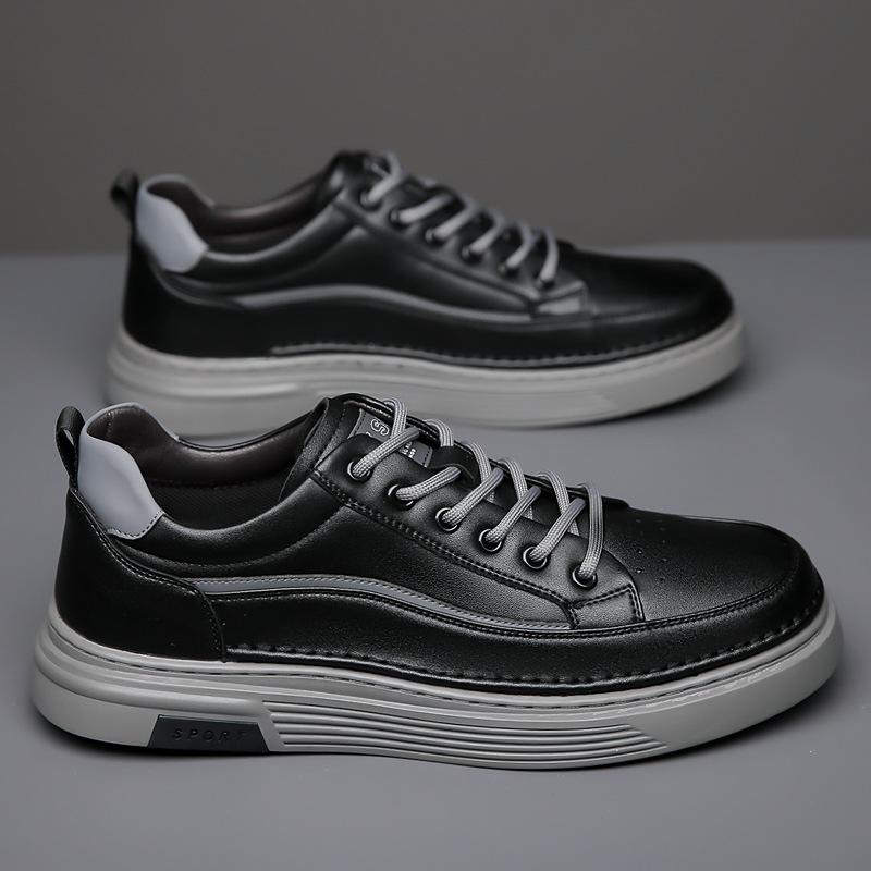 Модная обувь для мужчин Кожаная повседневная обувь Белые плоские туфли для скейтбординга Уличные крутые кроссовки на шнуровке