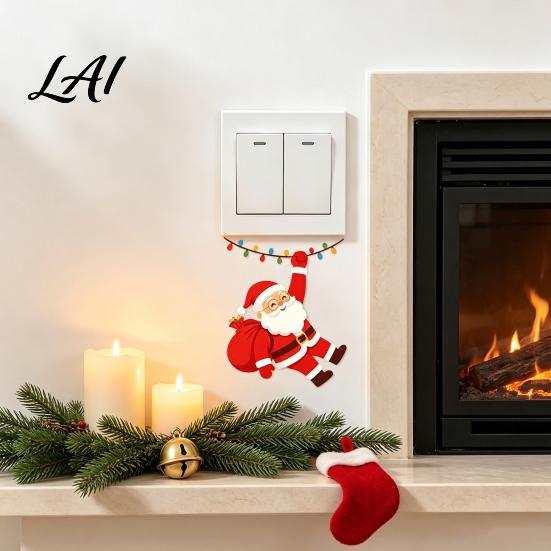 Christmas Switch Plate Covers Santa Claus on Swing Sticker Decorative PVC Wall Decal Stickers Removable Self-adhesive Light Cover for Bedrooms