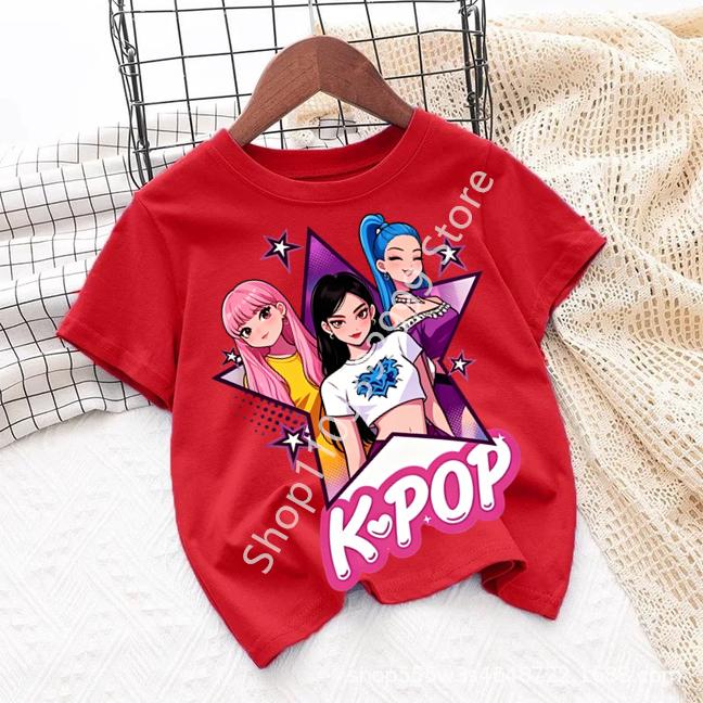Детская футболка K-pop с мультяшным принтом, короткий рукав, летняя, удобная, забавный подарок для фанатов, футболки в стиле Харадзюку, одежда для девочек
