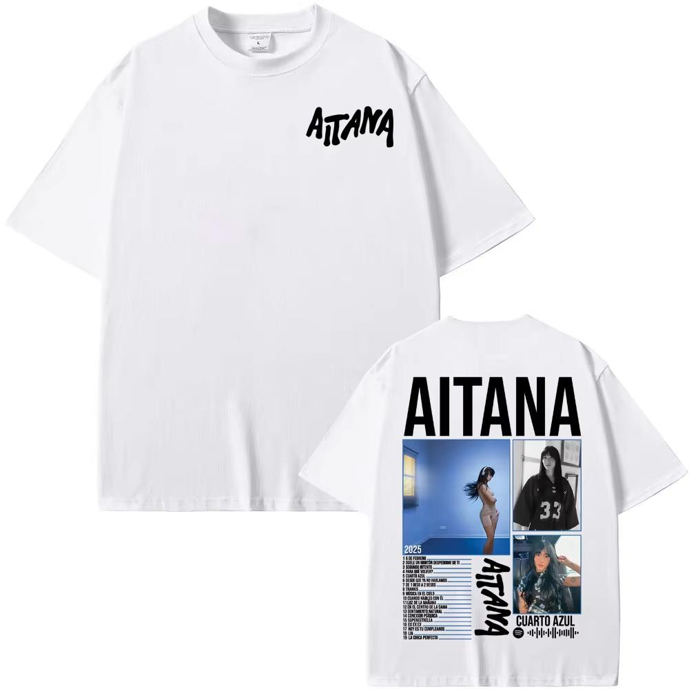 Певица Aitana Синяя Комната Тур Графическая Футболка Мужская Женская Модная Эстетичная Футболка с Коротким Рукавом Хлопок Повседневная Оверсайз Футболки
