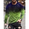 Gradient Color Stripe Long Sleeve Novelty Crew Neck T-Shirt Soft Slight Stretch Polyester Contrast Collar All Over Print Design