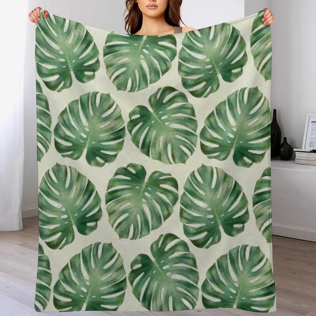 Monstera leaves Throw Blanket valentine gift ideas Weighted Summer Beddings Fashion Sofas Blankets