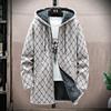 Men Long Cardigan Knitted Hooded Sweater Coat Winter Warm Thick Plaid Embroidery Zip Fleece Lined Long Jacket Mens Clothes