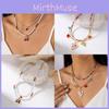 Summer Strawberry Fruit Pendant Necklace Set With Pearl Layered Choker For Women