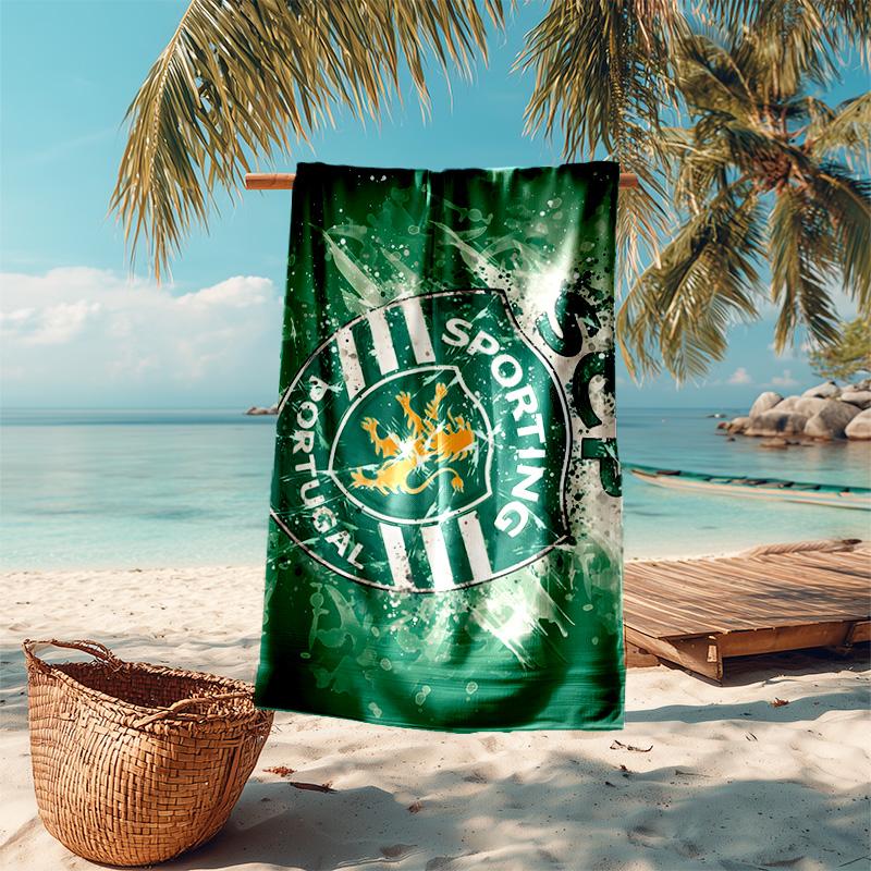 proof beach towel with Sporting CP logo pattern - soft,absorbent,quick-drying,machine washable - perfect for swimming,camping,bathing