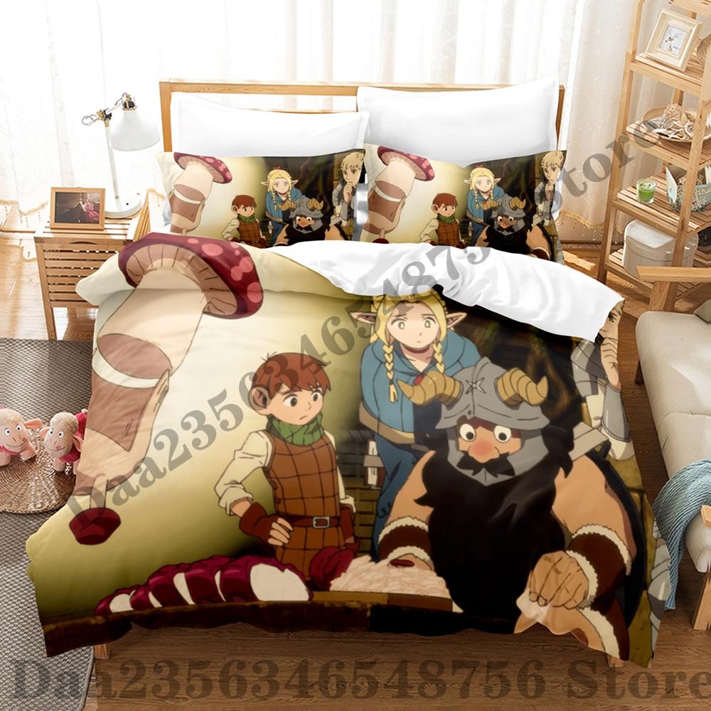 Delicious in Dungeon Bedding Set Single Twin Full Queen King Size Bed Set Adult Kid Bedroom Duvetcover Sets Anime Bed Sheet Set