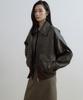 LINGSEOUL Out Pocket Leather Blouson-Brown