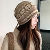 Drawstring Roll Brim Knit Beanie Fair Isle Pattern Beanie Retro Slouchy Hat  Autumn Winter