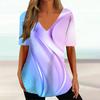 Curved Printed Women's T-Shirt Summer V-Neck Clothes Ladies Casual Short Sleeve Top Loose Fashion Pullover T Shirt for Women