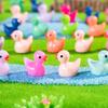 100Pcs Mini Duck Figurine Luminous Miniature Cartoon Yellow Duck Ornament DIY Microlandscape Fairy Garden Animal Resin Statue Decoration