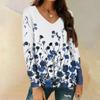 Женская мода повседневная блузка с длинным рукавом и цветочным принтом, V-образным вырезом и карманами