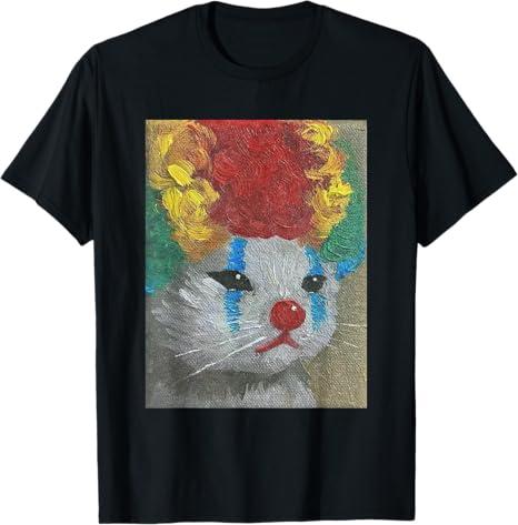 Clown Cat Oil Painting TShirt Vintage Colorful Artistic Cat Print Tee Whimsical Circus Cat Crew Neck Casual ShortSleeve