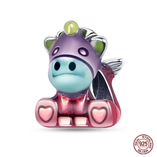 Фиолетовые подвески в виде совы, бусины из стерлингового серебра 925 пробы, милые кошки, собаки и подвески в форме сердца, подходят для браслета, сделай сам, женские оригинальные ювелирные изделия