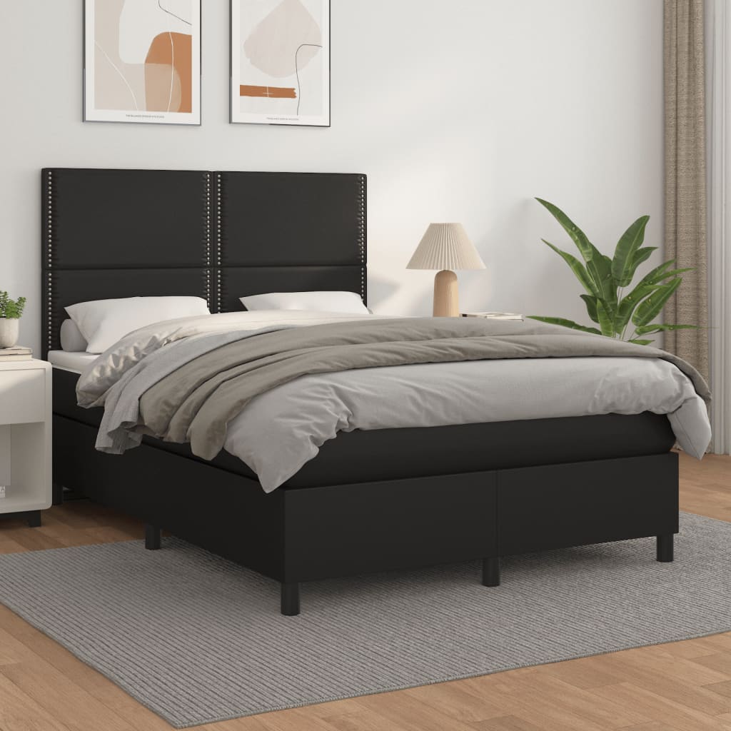 Box Spring Bed with Mattress Black 140 x 200 cm Faux Leather
