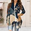 Women Plus Size Long Sleeve Open Front Draped Collar Floral Printed Curved Hem Casual Cardigan