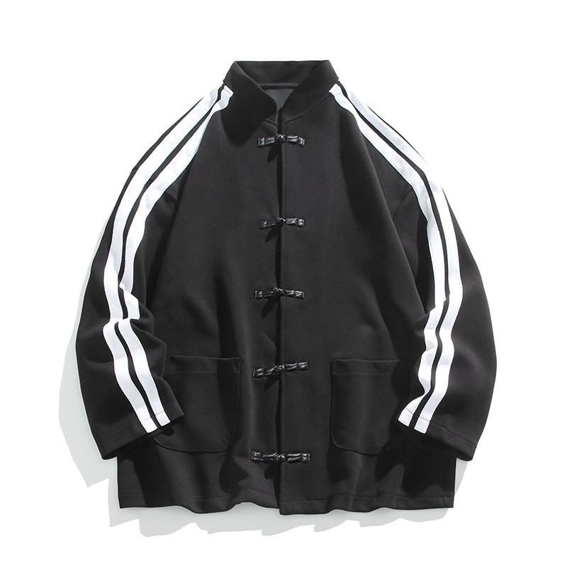Mens Chinese Style Stand Collar Cardigan Sweatshirt 2026 Casual Vintage Loose Fit Top