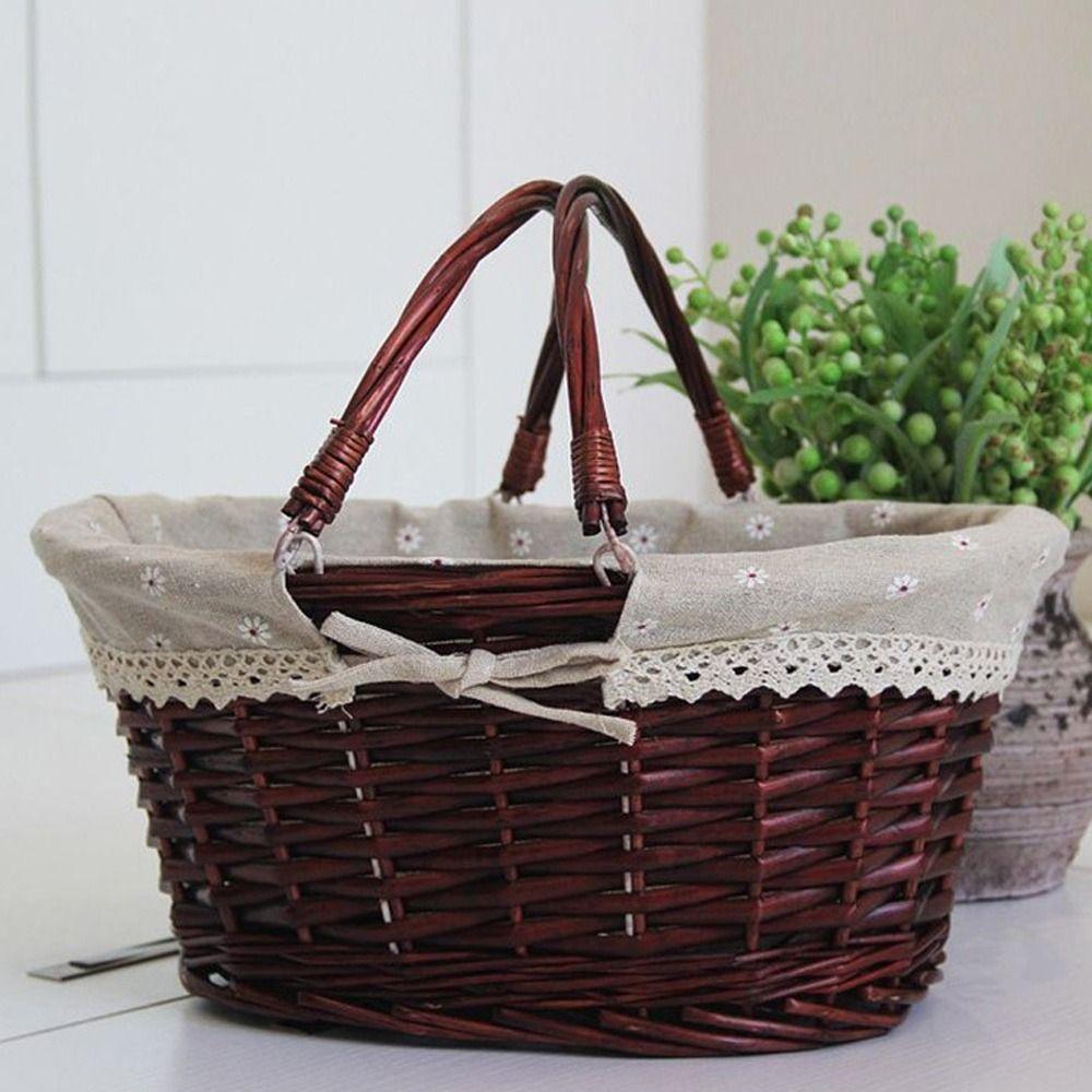 Weaving Design Wicker Woven Basket Multoclor Storage Basket Rustic Style Hand Basket Fruit