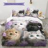 Purple Tabby Cat  Pattern Bedding Quilt Set Quilt Cover Pillowcase Home Decoration  Gift (1 * duvet cover + 2 * pillowcase, without core)