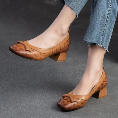 Универсальные модные туфли-лодочки на толстом каблуке, женские туфли на каблуке из натуральной кожи с квадратным носком в стиле ретро