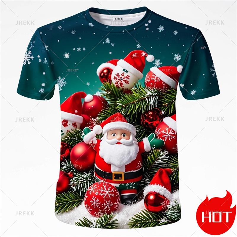 Summer Fashion 3D Printed Merry Christmas T-shirt Cute Santa Claus Christmas Tree Pattern Clothing Men's Fun Street Tops