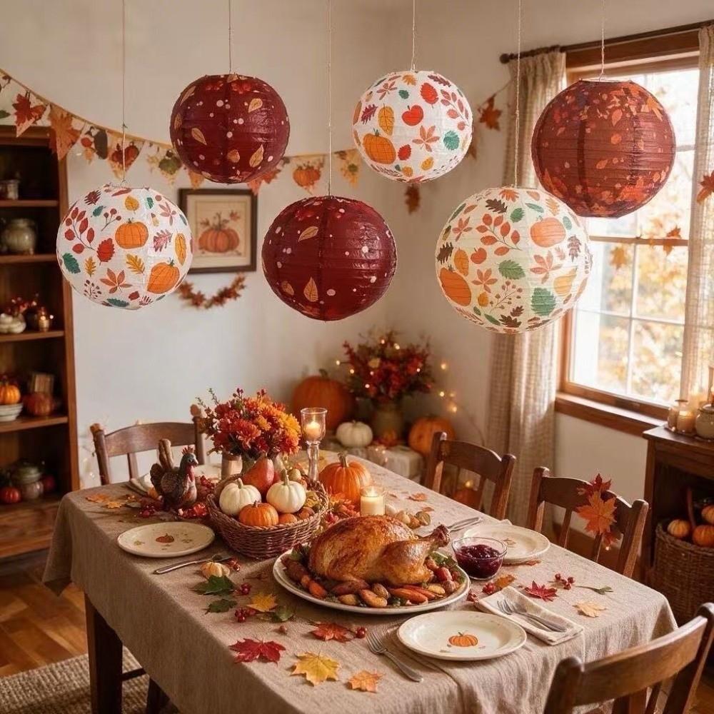 Maple Leaves Folding Lantern Round Lantern Ball Creative Autumn Theme Lantern Photo Prop