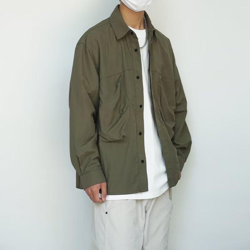 Рубашка для спецодежды Мужская рубашка в японском стиле в стиле ретро Верхняя одежда Топ Молодежная модная ранняя осень Тонкая свободная повседневная куртка