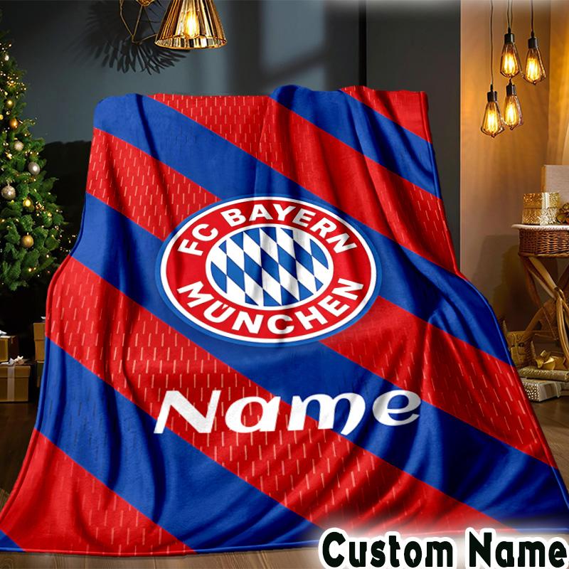 Custom Name Bayern Munich Crest Throws Blanket Flannel Blankets for Couch Bed Gifts for Men Women Picnic blanket Christmas fan gifts
