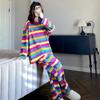 Long Sleeved Pajamas Set Women Autumn Student Girls Rainbow Loungewear Can Be Worn Outside Loose Clothes