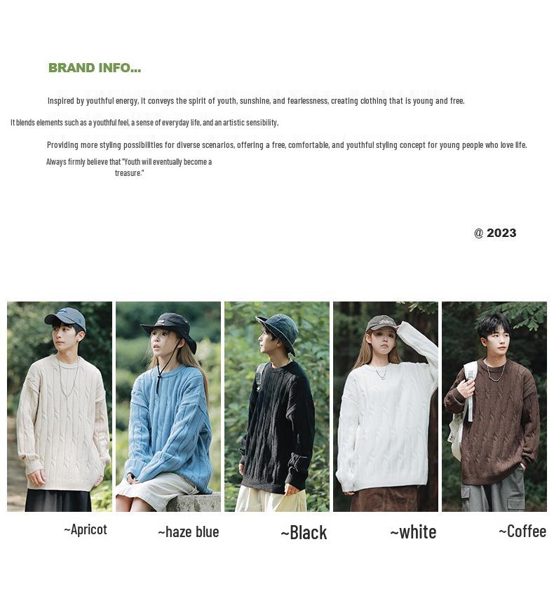2026 Youth Japanese Style Chunky Knit Loose Sweater for Men - Autumn/Winter Long Sleeve Round Neck Trendy Couple Knitwear