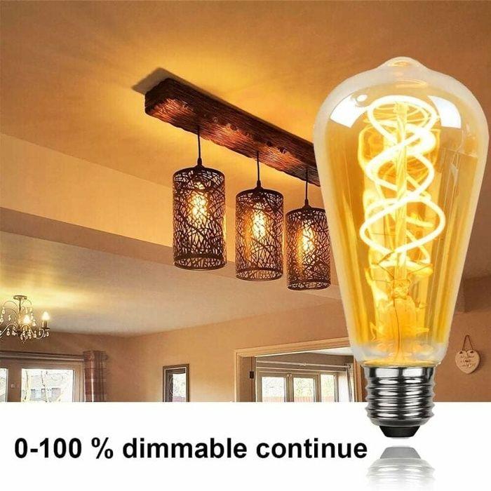 Ampoule LED E27 Vintage Edison 4W dimmable - Verre ambré, filament céramique spirale, 2200K blanc chaud