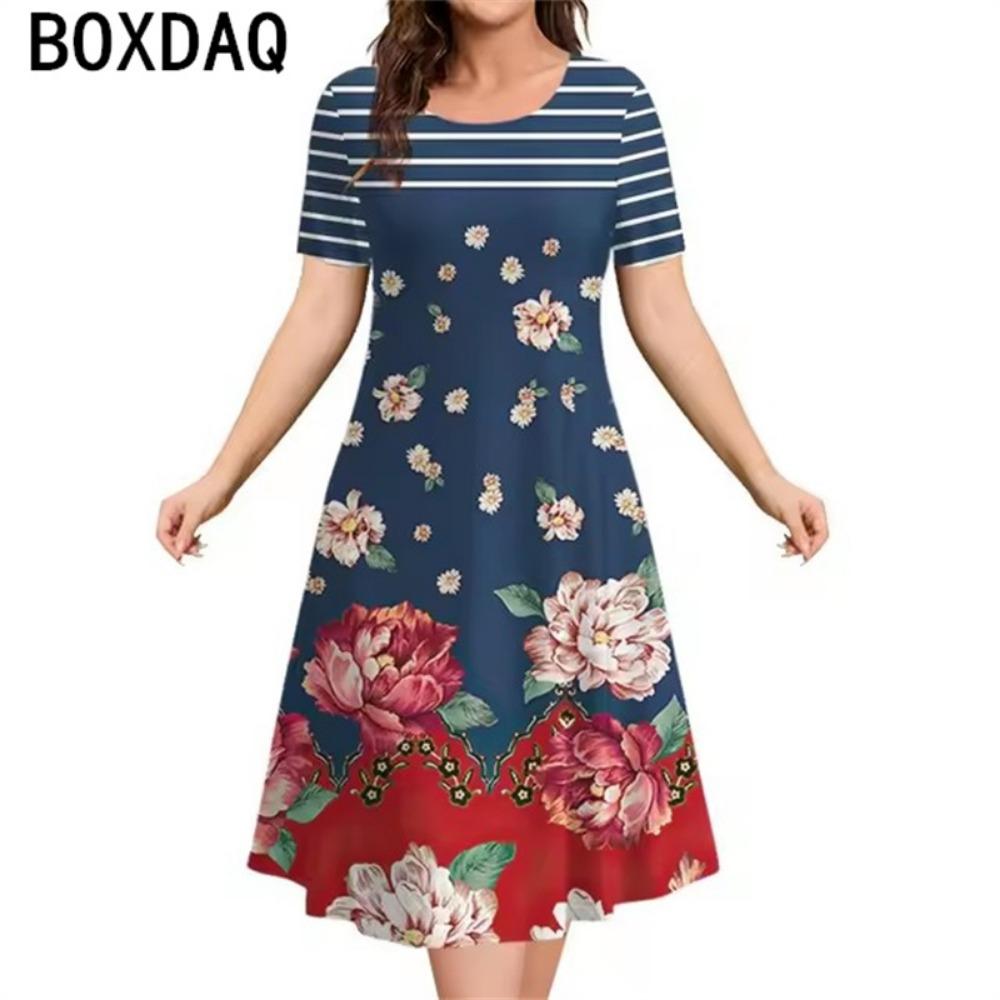 Vintage Tribal Ethnic Floral Graphic Elegant Women's Dress 2025 New Summer Short Sleeve O-Neck Casual Loose A-Line Dress Vestido