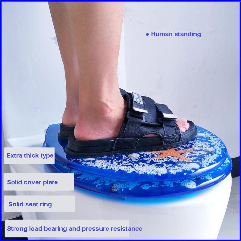 Красивая крышка для унитаза из смолы, нержавеющая сталь, плавное закрывание, бесшумная, утолщенная, универсальная крышка для унитаза U/V/O