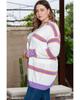 Beige Plus Size Striped Dropped Shoulder Sweater Cardigan