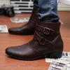 Autumn Men's Plus Size Pointed Toe Leather Ankle Boots - British Style Formal Casual High Top Shoes