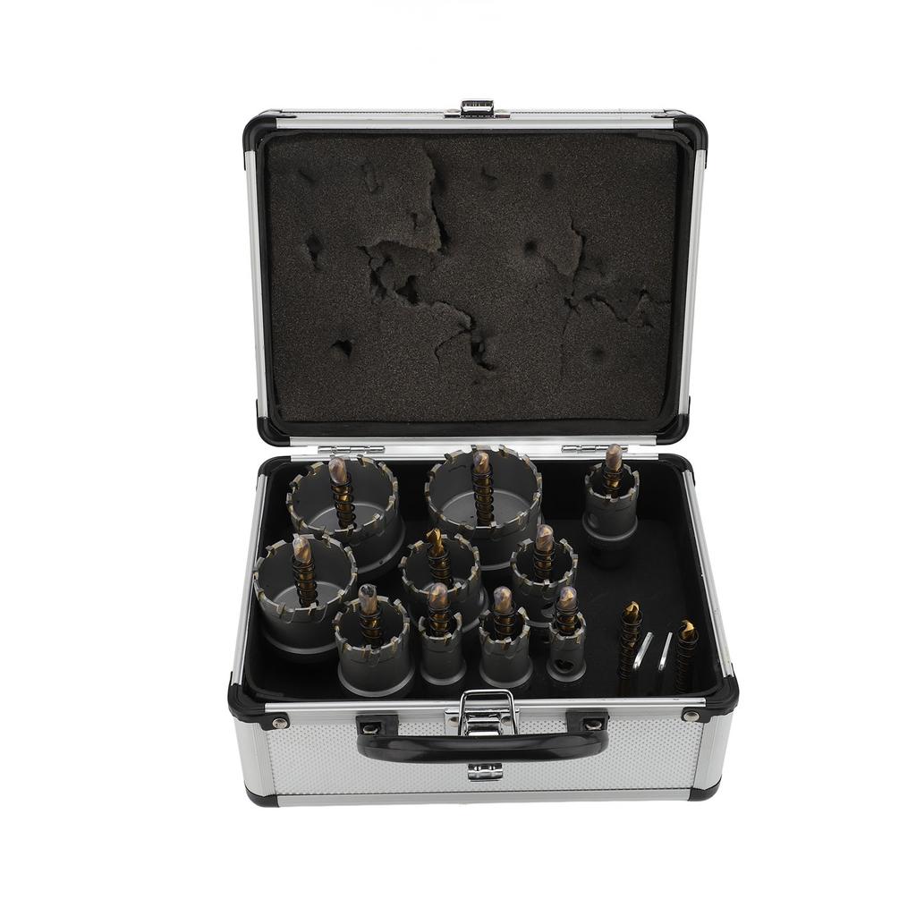 Carbide Hole Saw Set 16 To 54mm 3 Flute Carbide Hole Cutter with Center Drill Bit Hex Wrench Aluminum Box