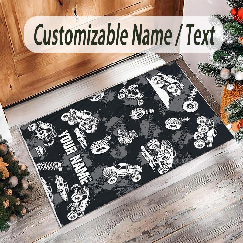 Truck Theme Crystal Velvet Floor Rug Personalized Custom Name Text Warm Carpet Home Decoration