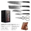Sunnecko 6-Piece Damascus 67-Layer Knife Set with Knife Stand, Chef's Knife, Santoku Knife, Nakiri Knife, Peeling Knife, and Kitchen Scissors, Double-
