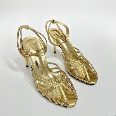 Модные женские золотые римские сандалии-гладиаторы на высоком каблуке-шпильке с открытым носком и ремешком на щиколотке, сексуальные, роскошные, свадебные, для вечеринки, вечернего платья